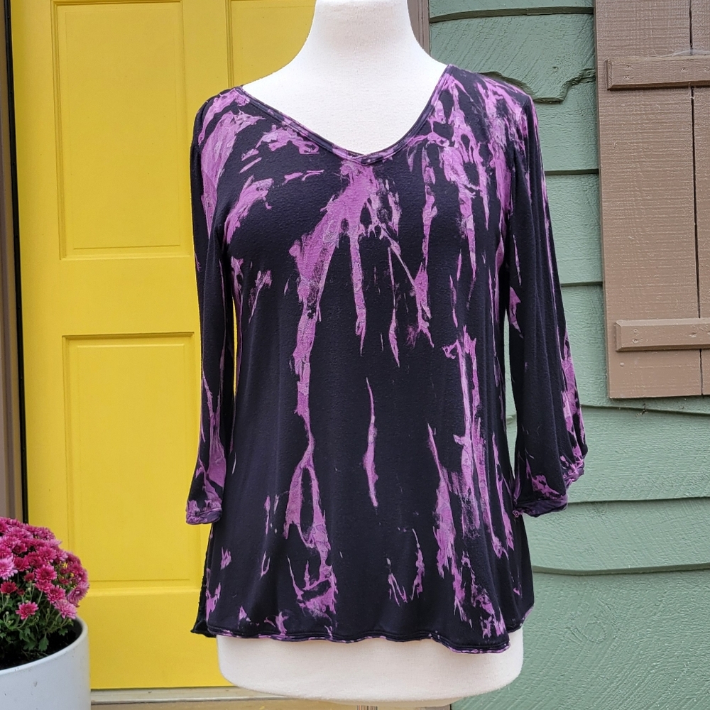 NWT Mezon Bohème Burn Out Silk Back “Purple Wave” Art Top Size M Made in USA